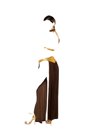Roma Costume 3 PC War Princess Double Panel Skirt & Choker Brown/Gold
