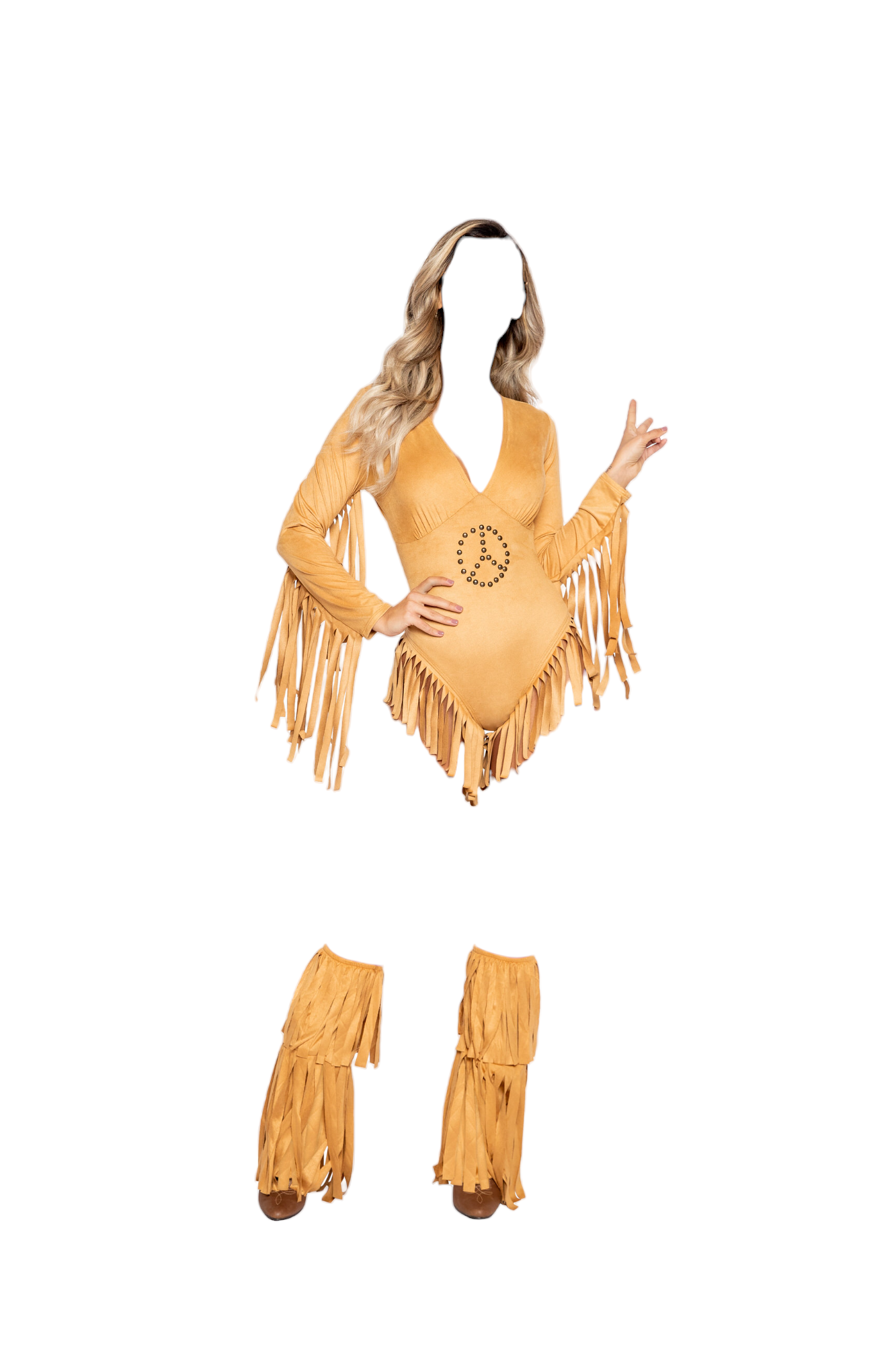 Roma Costume 1 PC Peace Lover Romper with Fringe Detail Beige