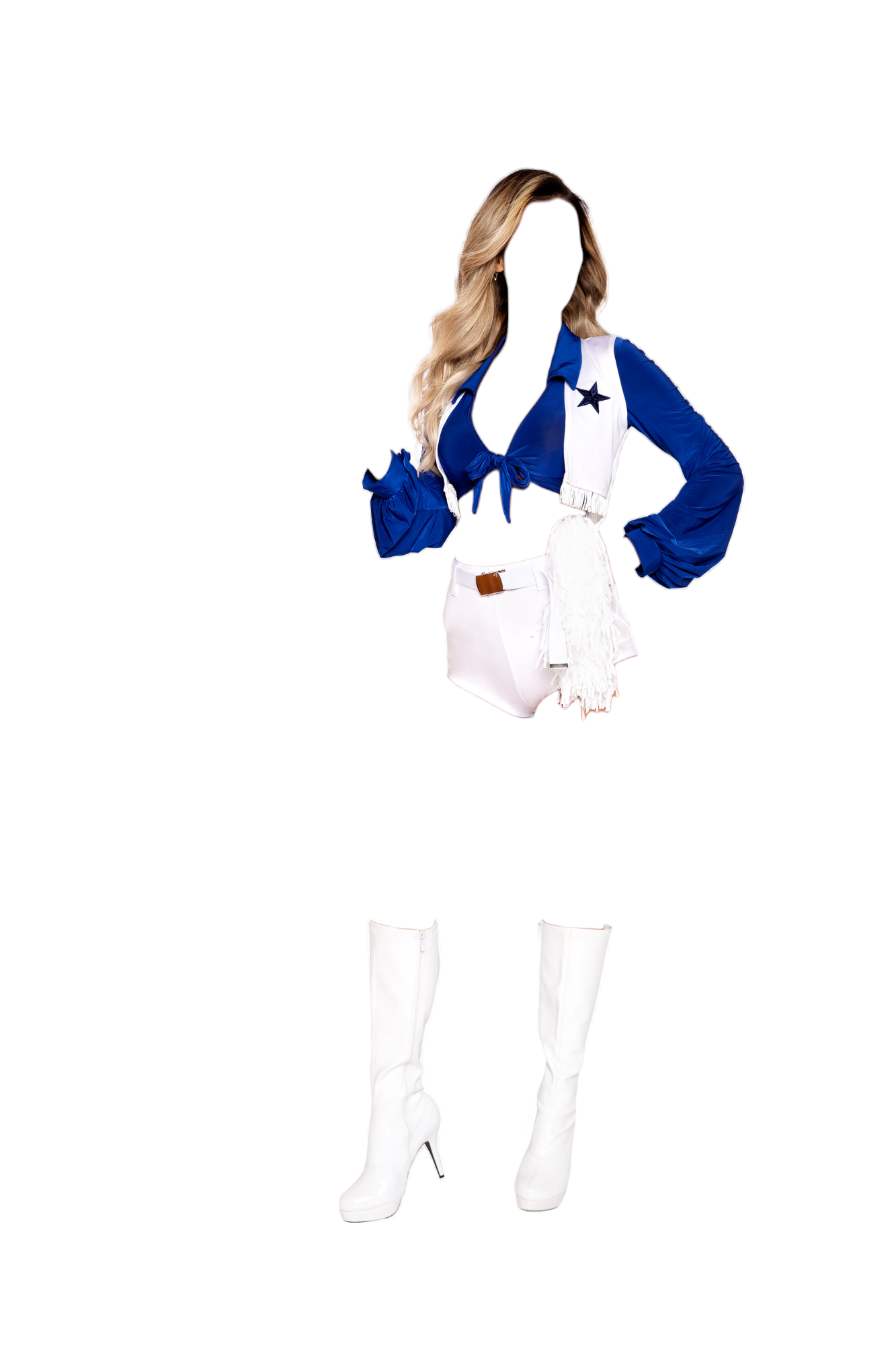 Roma Costume 5 PC Cheerleader Long Sleeve Tie Top with Vest White/Blue