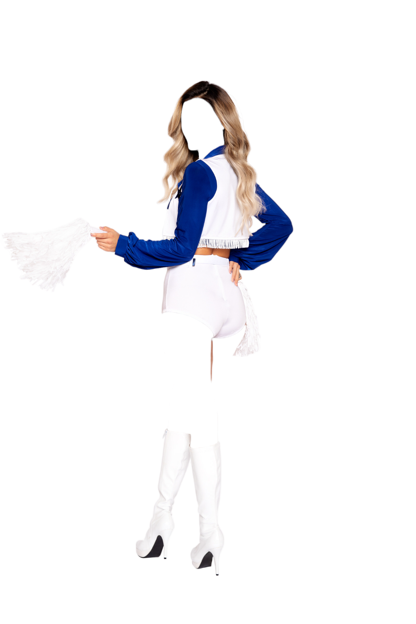 Roma Costume 5 PC Cheerleader Long Sleeve Tie Top with Vest White/Blue
