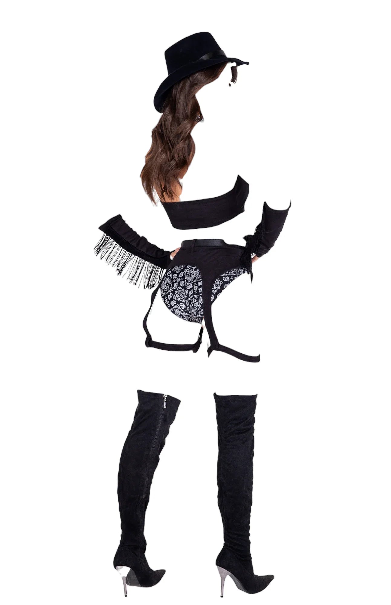 Roma Costume 5 PC Wild West Babe  Vest with High Waisted Shorts Black/Silver