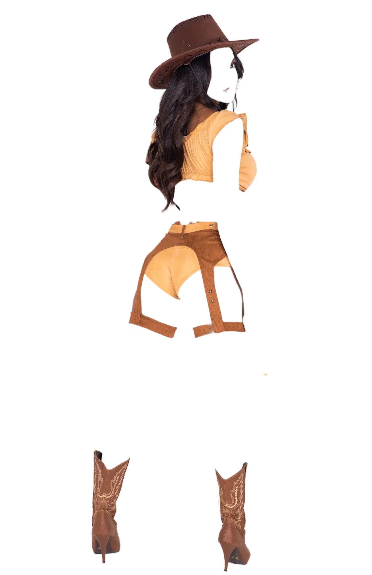 Roma Costume 4 PC Wild & Sexy West Costume Tie Top & Shorts Brown/Beige