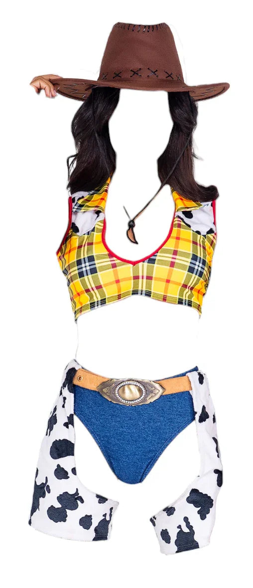Roma Costume 3 PC Sheriff Cutie Crop Top & Shorts Yellow/Blue/White