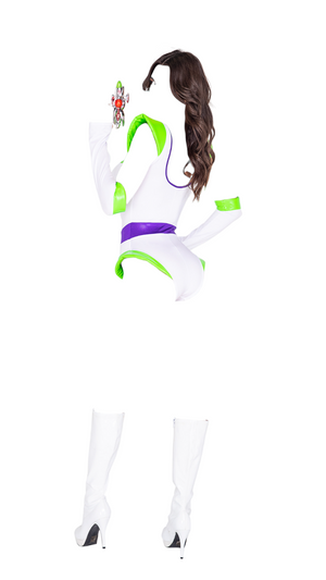 Roma Costume 2 PC Sexy Galaxy Voyager Romper & Gloves White/Green/Purple