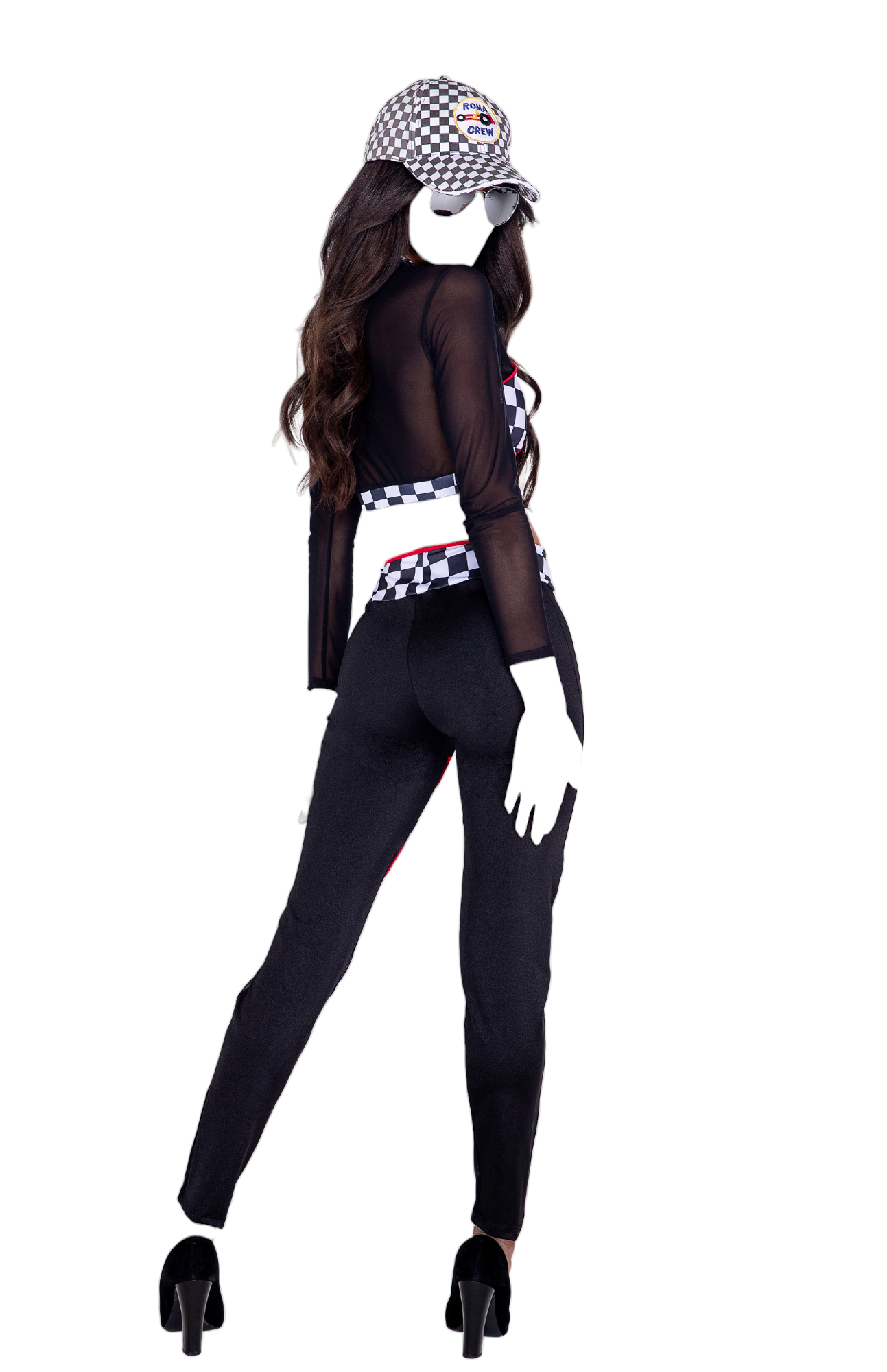 Roma Costume 2 PC Sexy Race Car Driver Long Sleeve Crop Top & Pants Black/Red