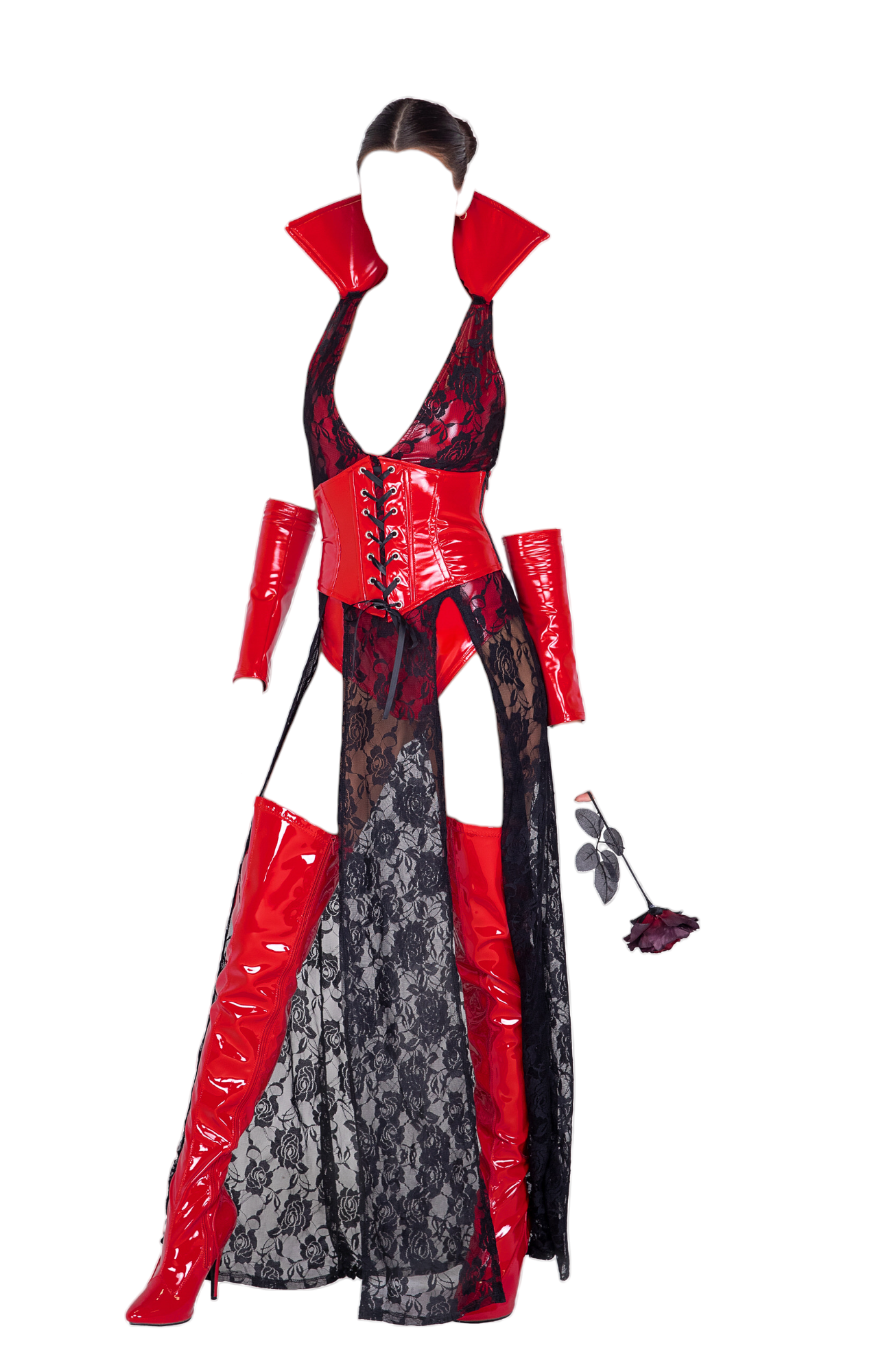 Roma Costume 3 PC Hot Lady Romper with Wetlook Waist Cincher Costume Set Red/Black