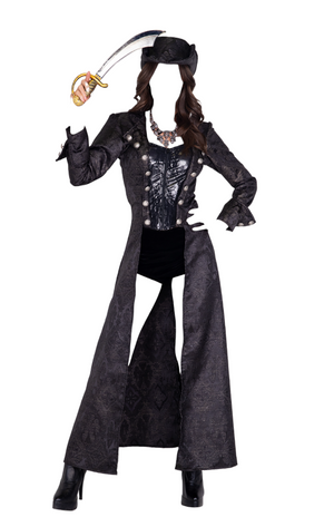 Roma Costume 4 PC Captivating Pirate Costume Corset & Coat Gunmetal/Black