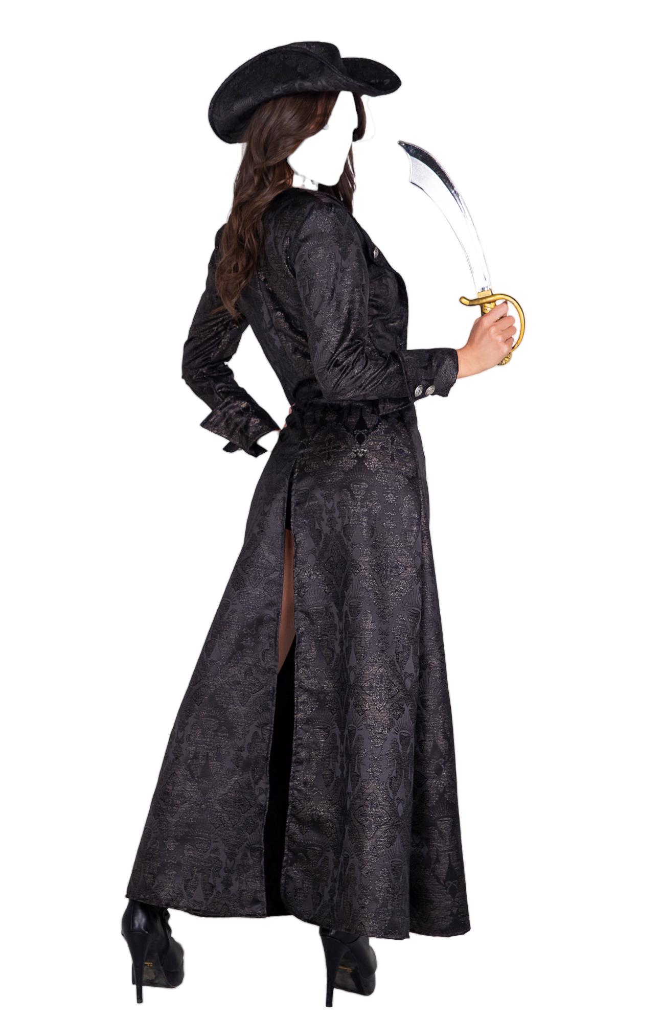 Roma Costume 4 PC Captivating Pirate Costume Corset & Coat Gunmetal/Black