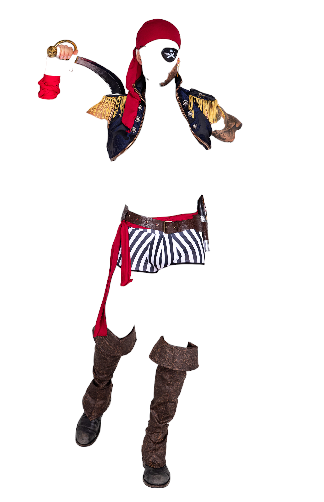 Roma Costume 6 PC Captain Hunk Men's Costume with Vest & Shorts Black/Red/Blue