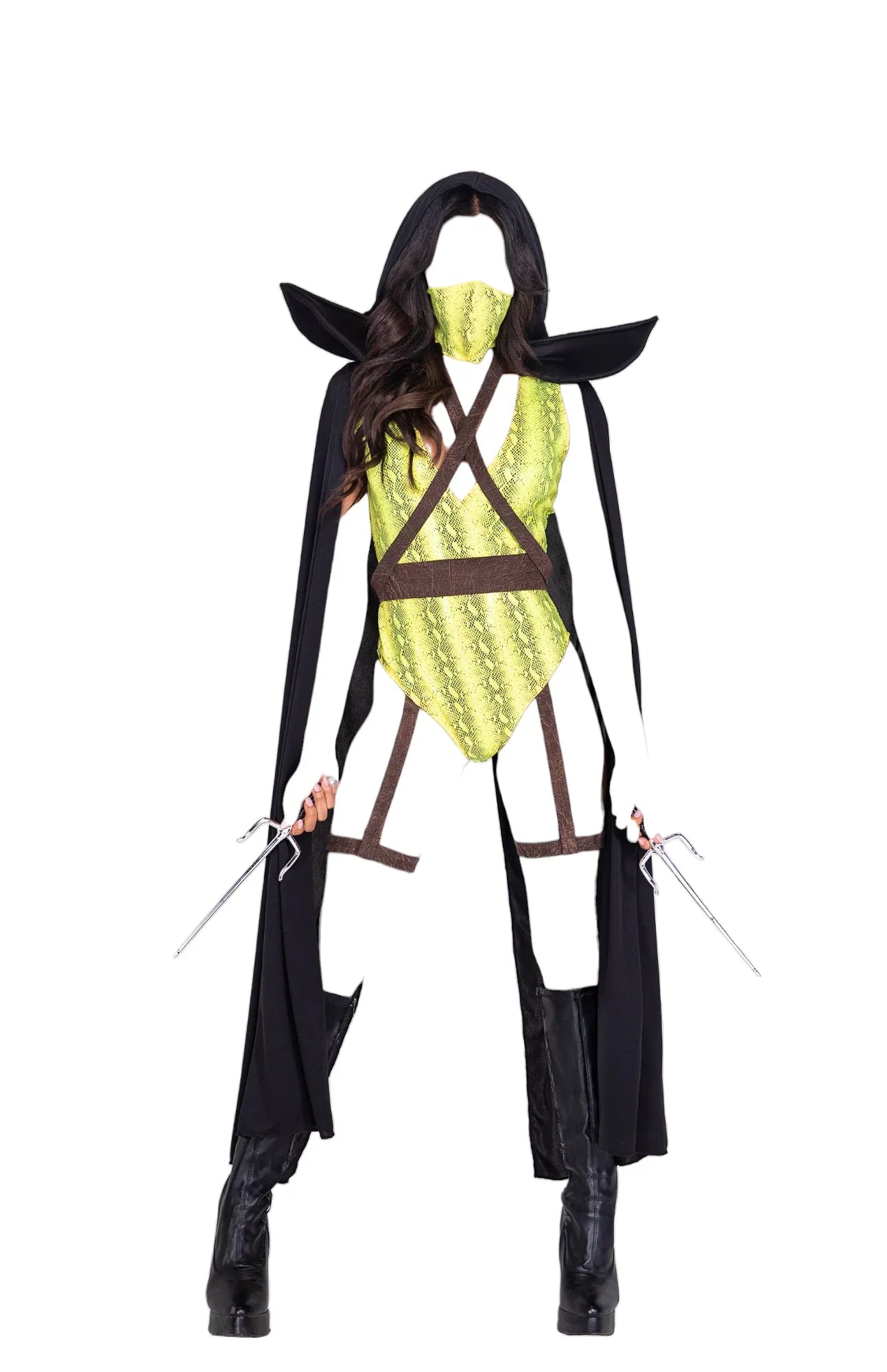 Roma Costume 4 PC Desert Combat Ninja Romper & Hooded Cape Black/Yellow