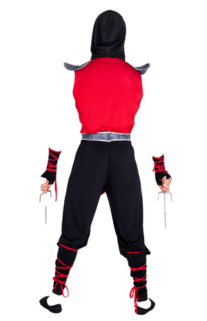 Roma Costume 6 PC Deadly Combat Ninja Men's Costume with Hooded Shirt & Pants Black/Red