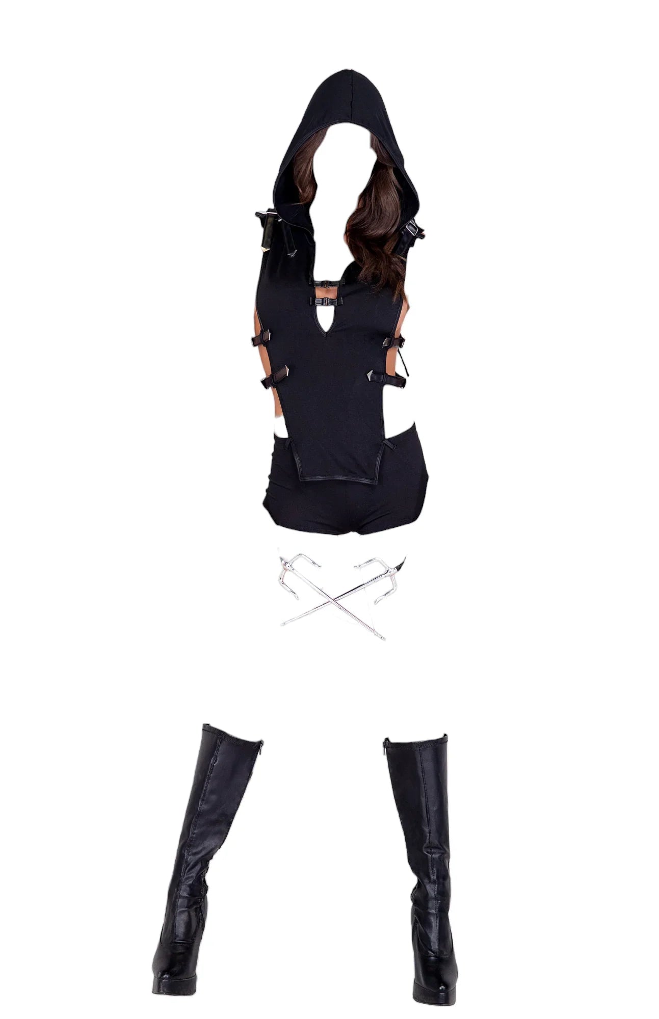 Roma Costume 1 PC Alluring Ninja Costume Hooded Romper Black