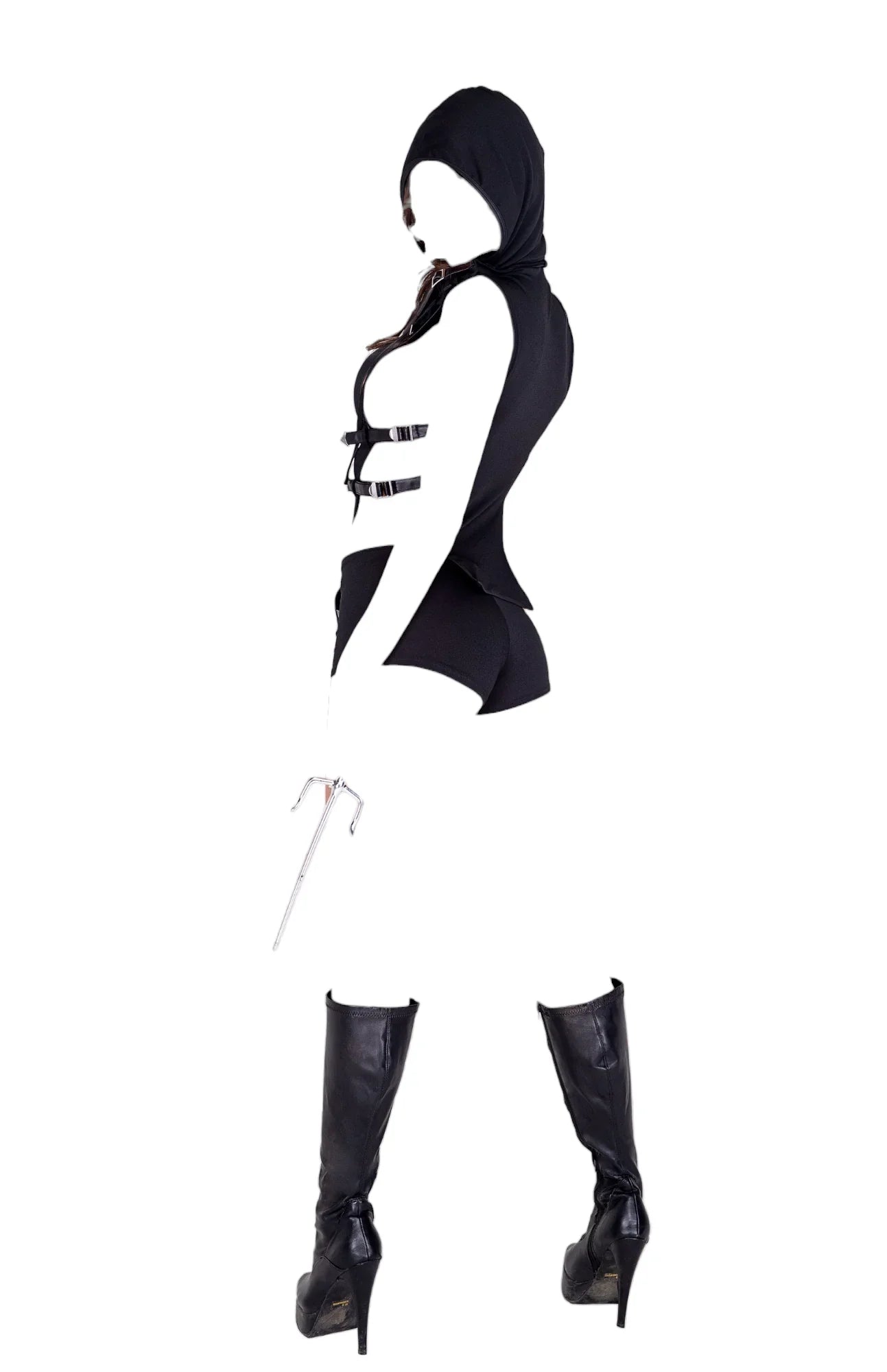 Roma Costume 1 PC Alluring Ninja Costume Hooded Romper Black