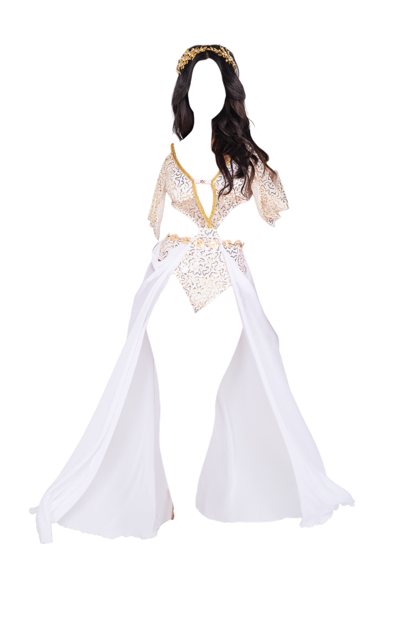 Roma Costume 2 PC Goddess Glam Bodysuit with Train White/Gold