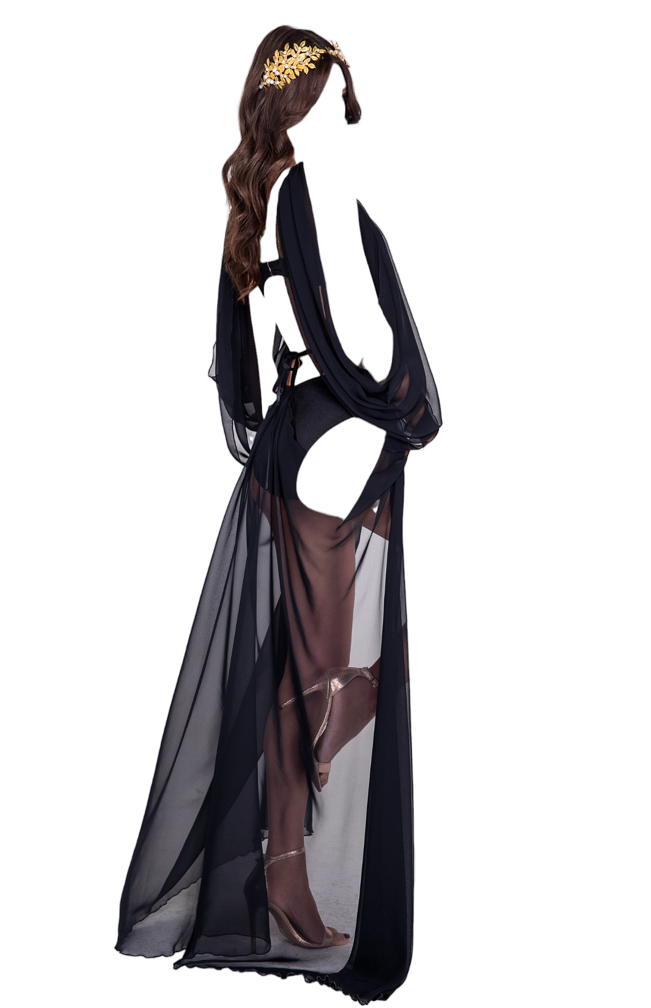 Roma Costume 2 PC Divine Goddess Bodysuit with Train Costume Black/Gold