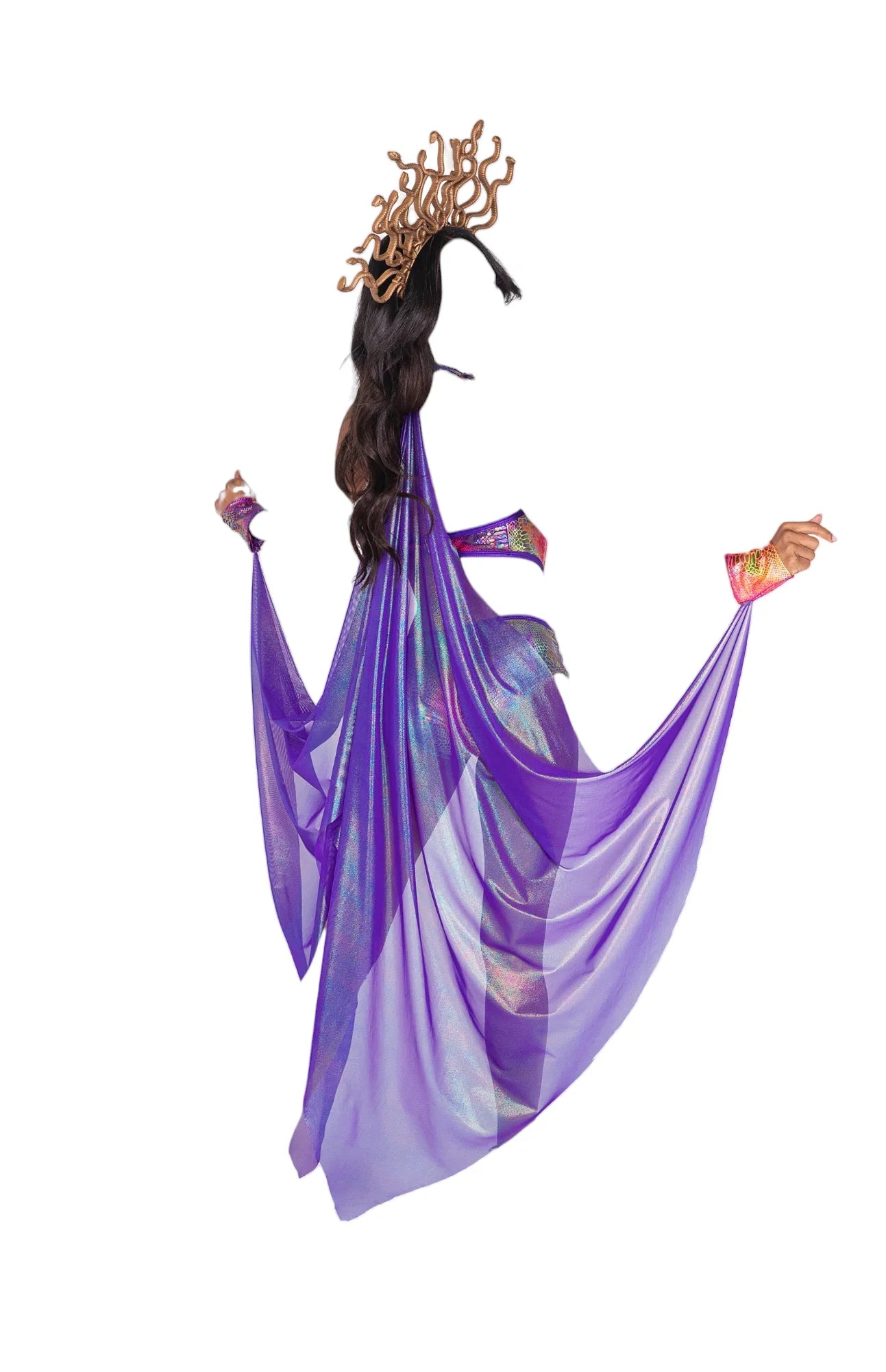 Roma Costume 2 PC Mesmerizing Medusa Costume Bodysuit with Train Purple/Multi
