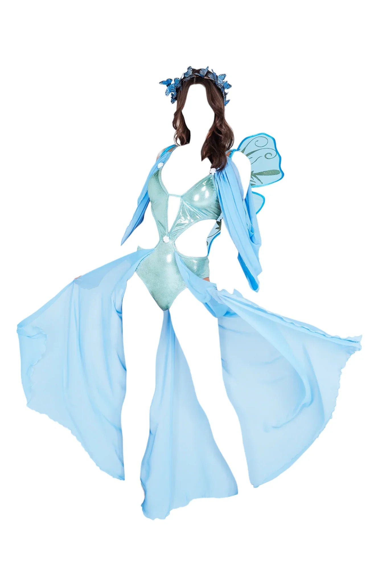 Roma Costume 2 PC Fairy Butterfly Fantasy Bodysuit with Train & Wings Blue