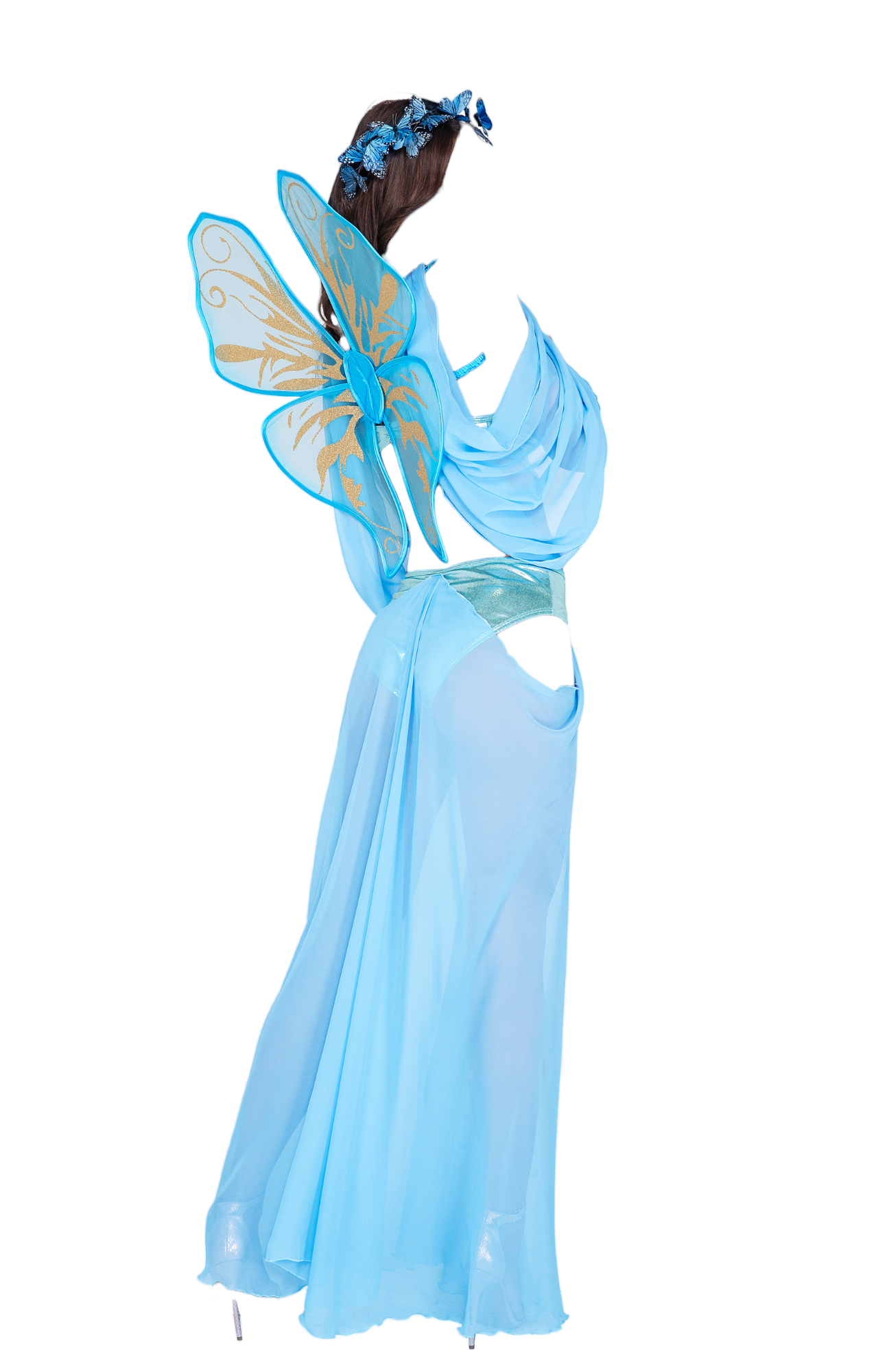 Roma Costume 2 PC Fairy Butterfly Fantasy Bodysuit with Train & Wings Blue