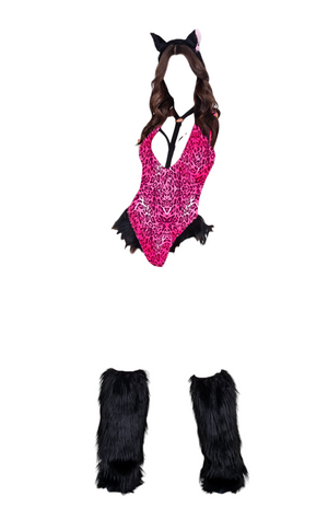 Roma Costume 2 PC Feisty Leopard Romper with Faux Fur Trim Pink/Black
