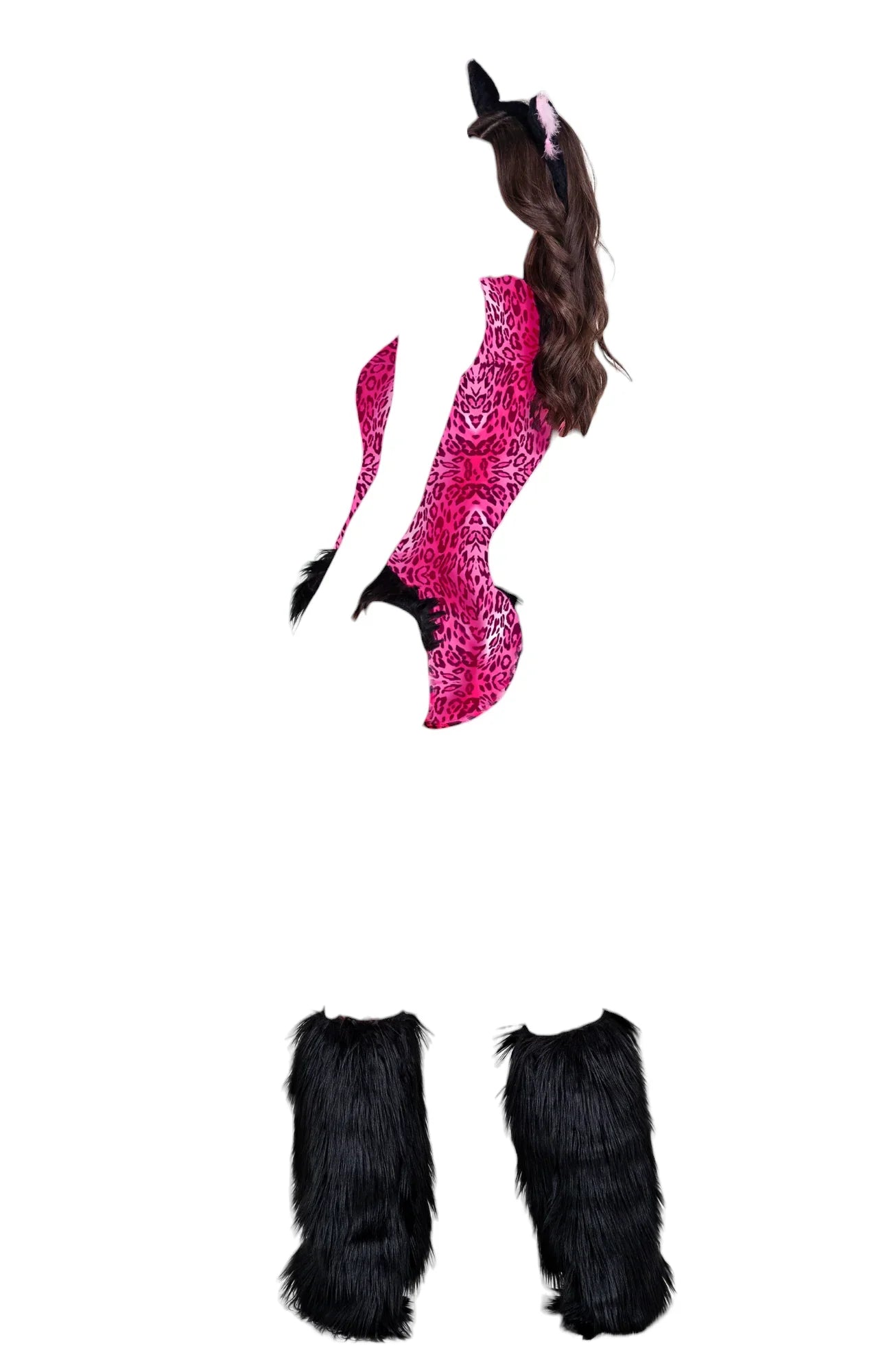 Roma Costume 2 PC Feisty Leopard Romper with Faux Fur Trim Pink/Black