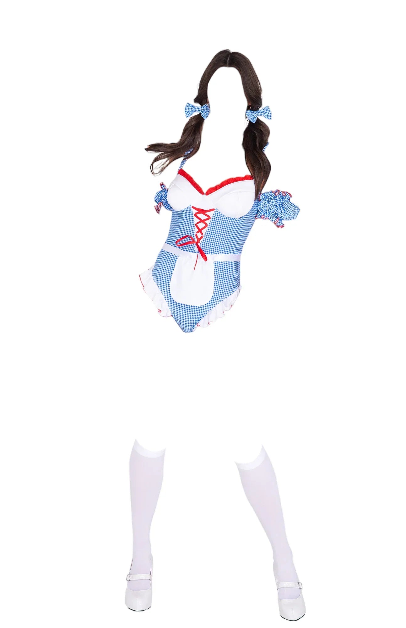 Roma Costume 4 PC Gingham Kansas Girl Costume Blue/White