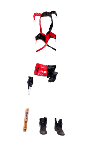 Roma Costume 2 PC Nobody’s Fool Jester Men's Costume with Hooded Body Harness Black/Red