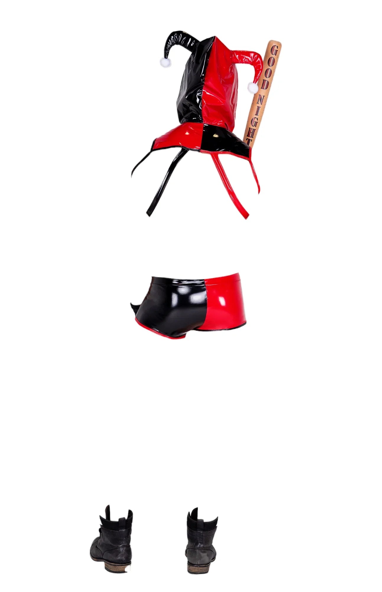 Roma Costume 2 PC Nobody’s Fool Jester Men's Costume with Hooded Body Harness Black/Red