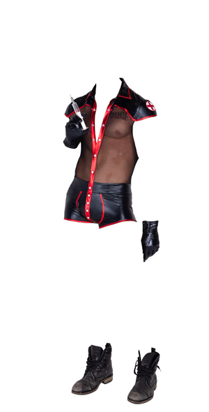 Roma Costume 1 PC Pandemic Hunk Men's Wetlook Jumpsuit Black/Red