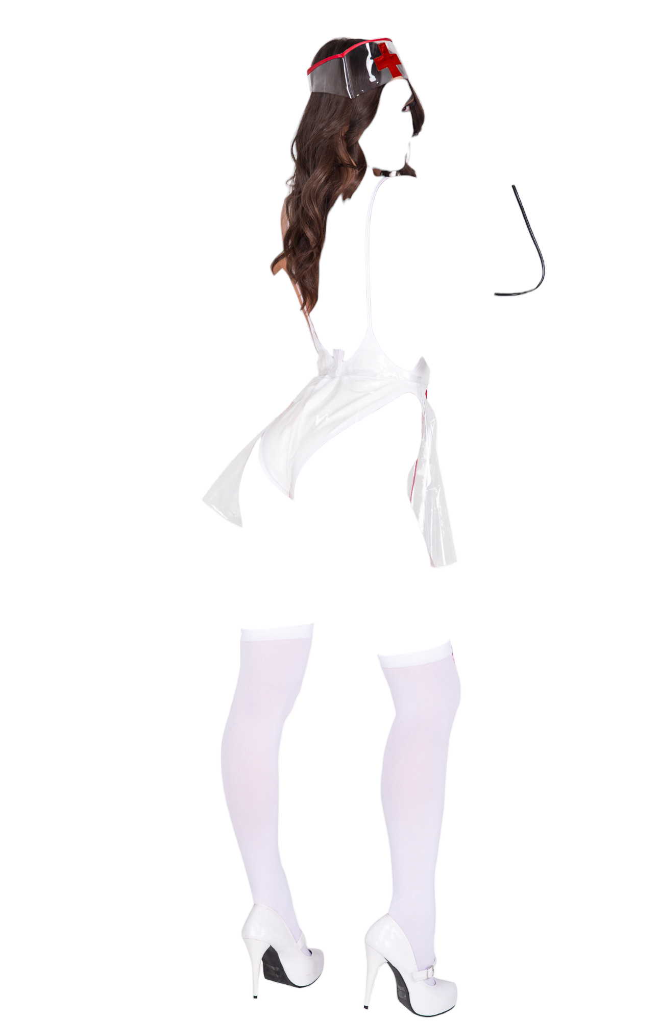 Roma Costume 4 PC Naughty Nurse Wetlook Romper White/Red