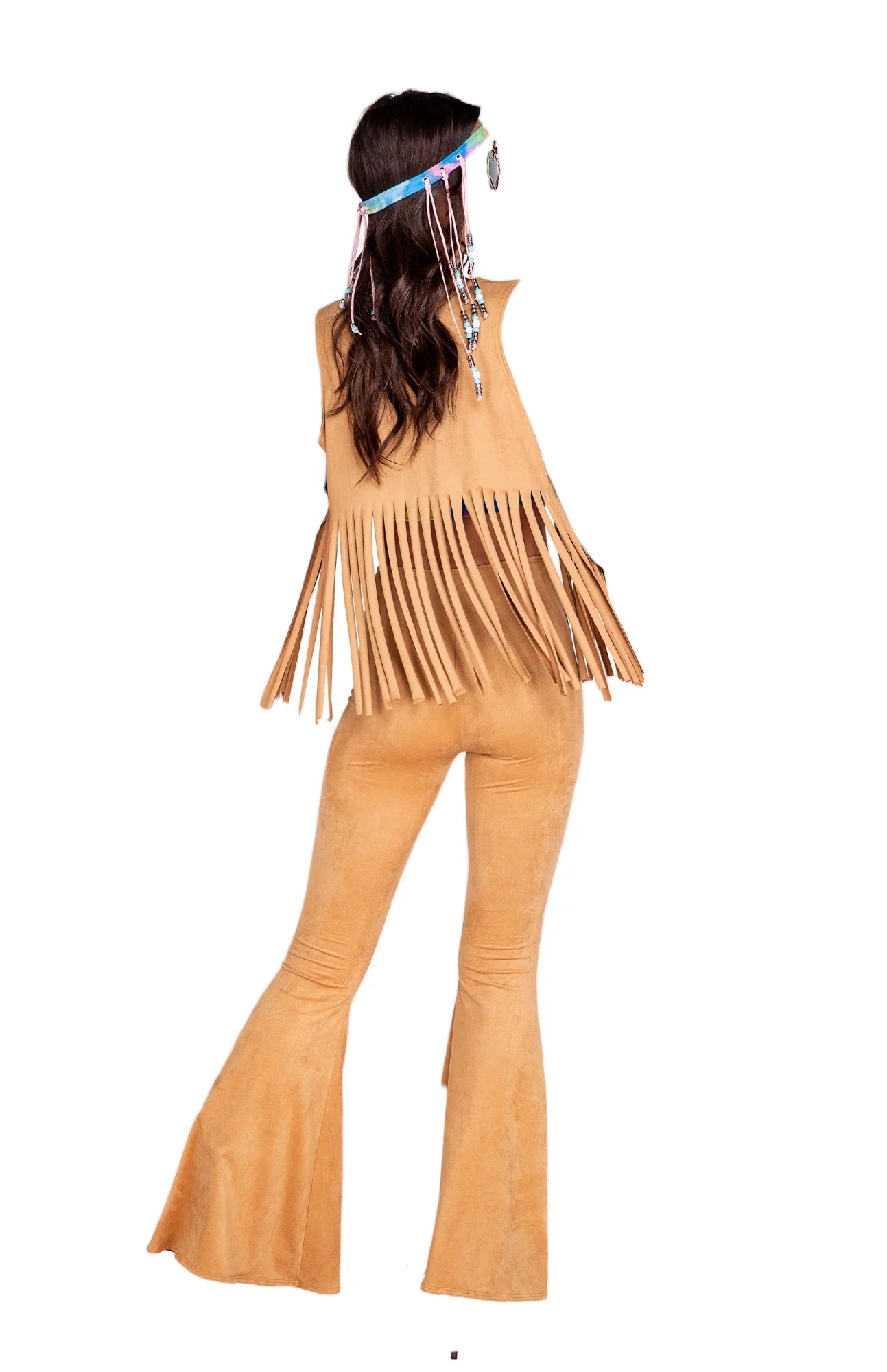 Roma Costume 3 PC Peace & Love Hippie Halter Top & Bell Bottom Pants Beige/Multi