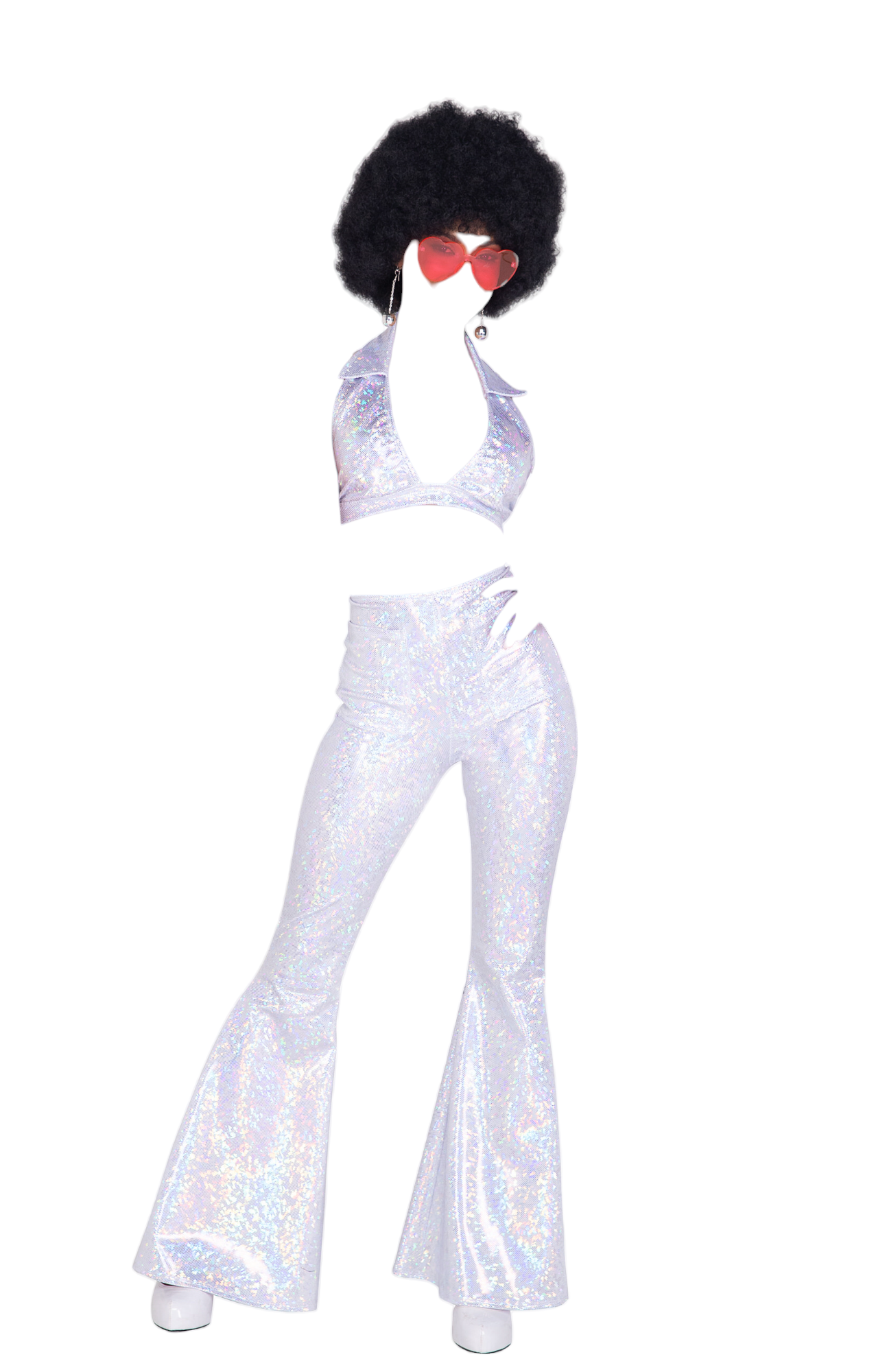 Roma Costume 2 PC Disco Fever Shimmer Crop Top & Bell Bottom Pants Silver