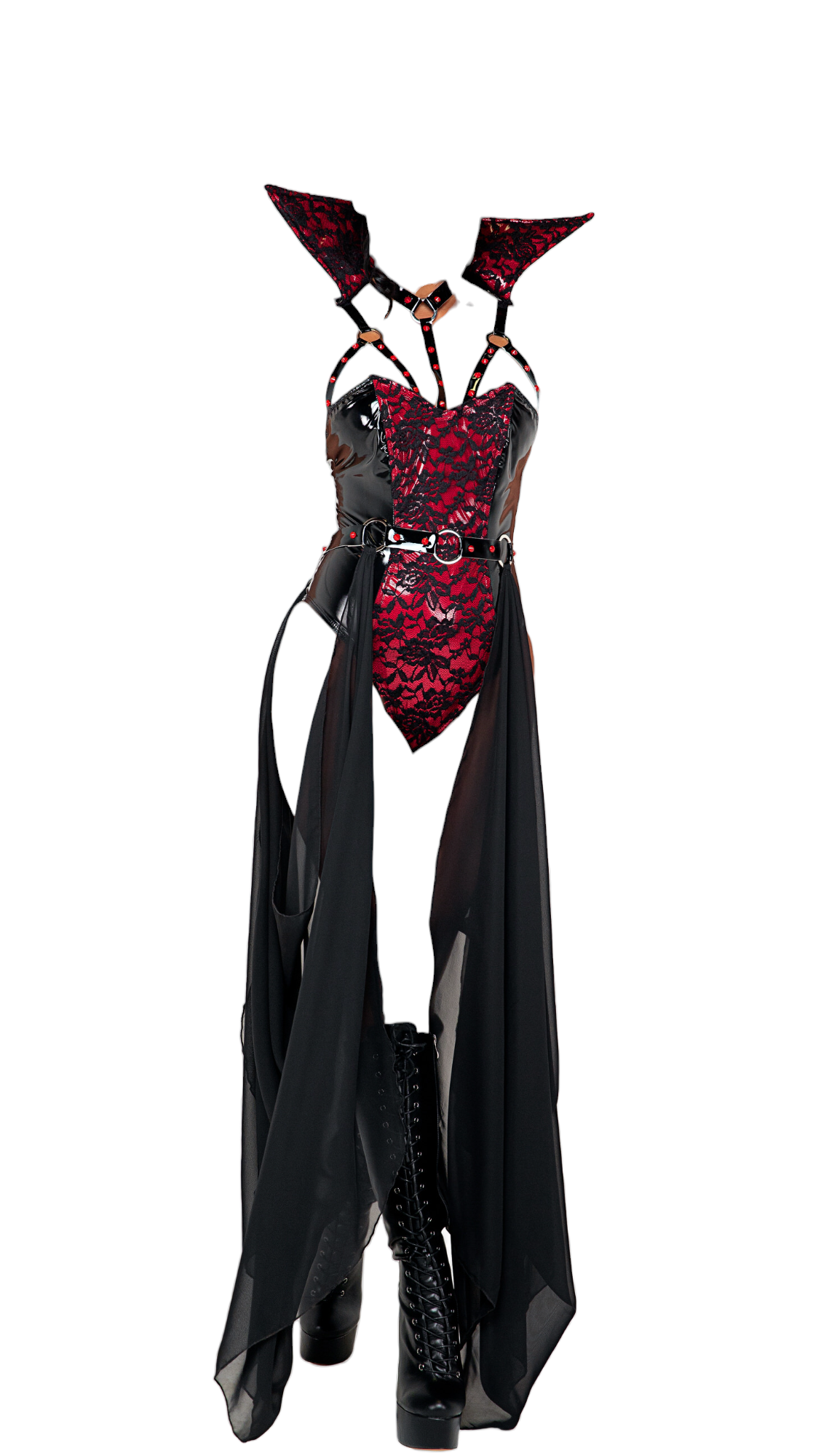 Roma Costume 2 PC Piercing Beauty Vampire Collared Vinyl Bodysuit Black/Red