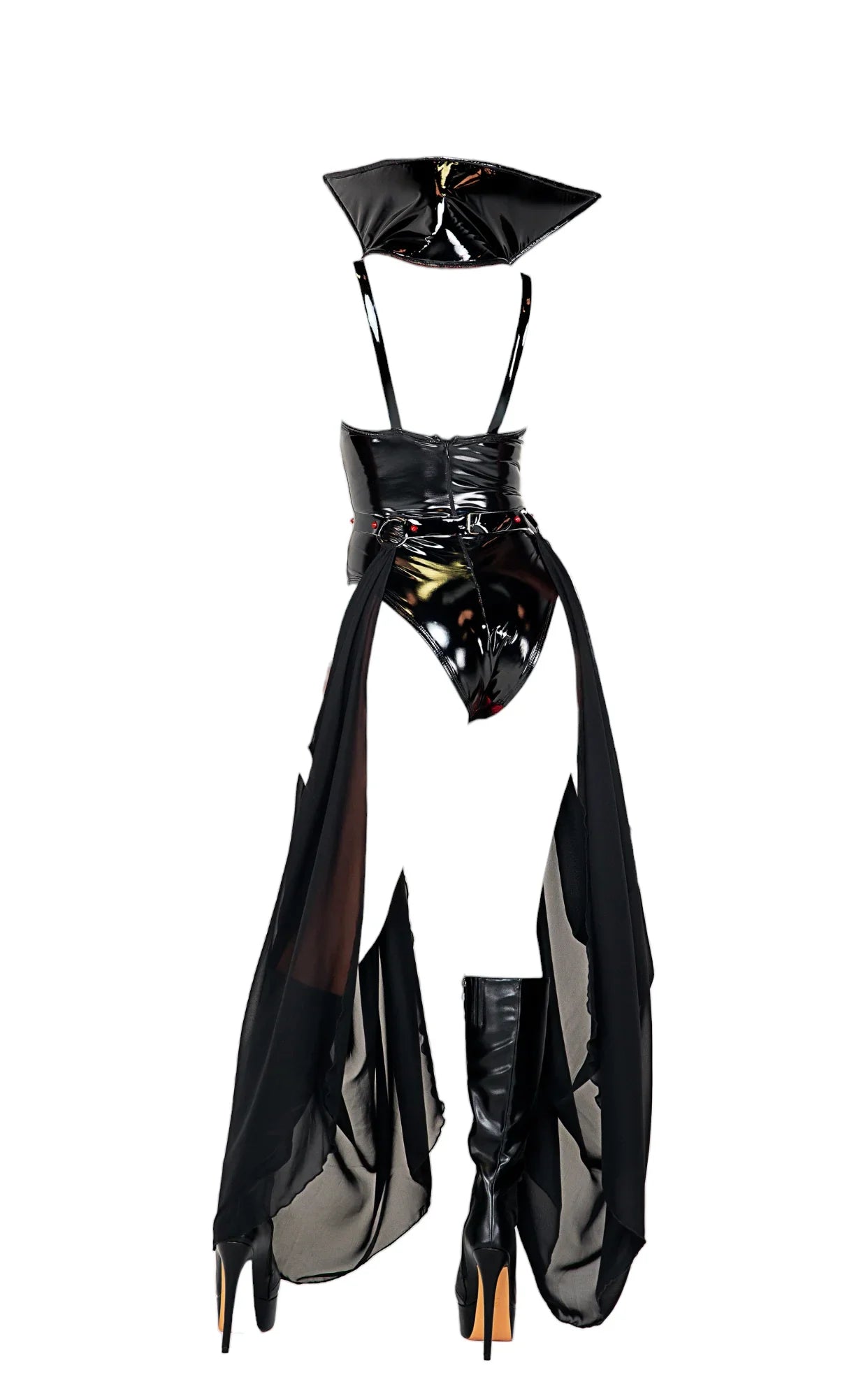 Roma Costume 2 PC Piercing Beauty Vampire Collared Vinyl Bodysuit Black/Red