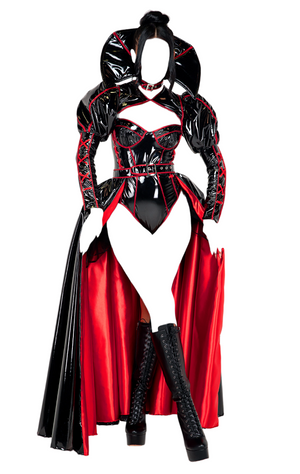 Roma Costume 3 PC Evil Queen Wetlook Bodysuit with Petticoat Black/Red