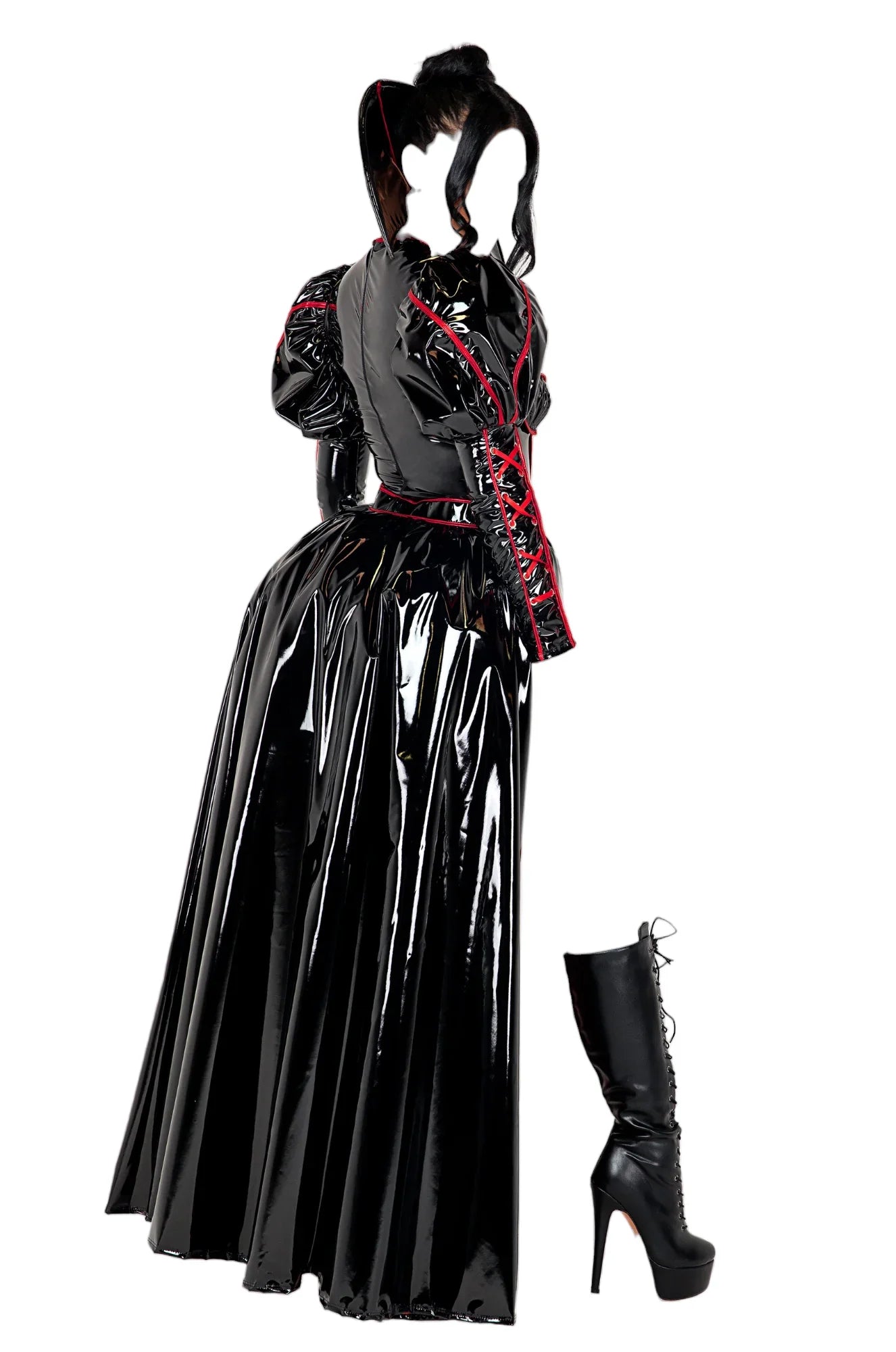 Roma Costume 3 PC Evil Queen Wetlook Bodysuit with Petticoat Black/Red