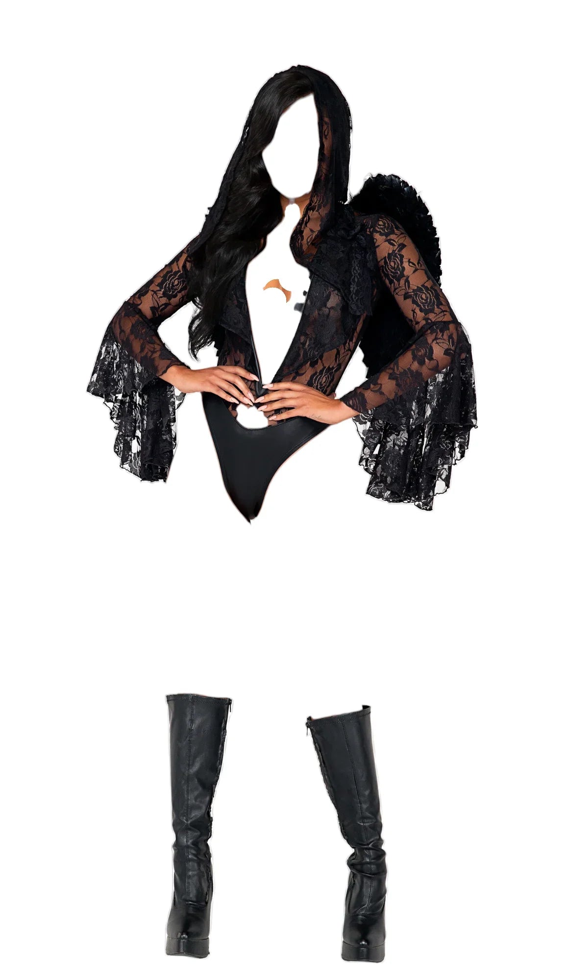 Roma Costume 1 PC Angels Hooded Bodysuit Black