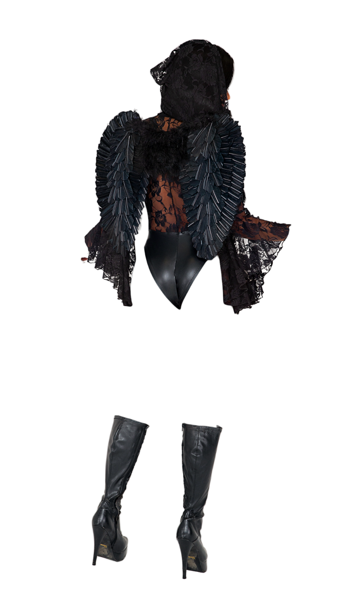 Roma Costume 1 PC Angels Hooded Bodysuit Black