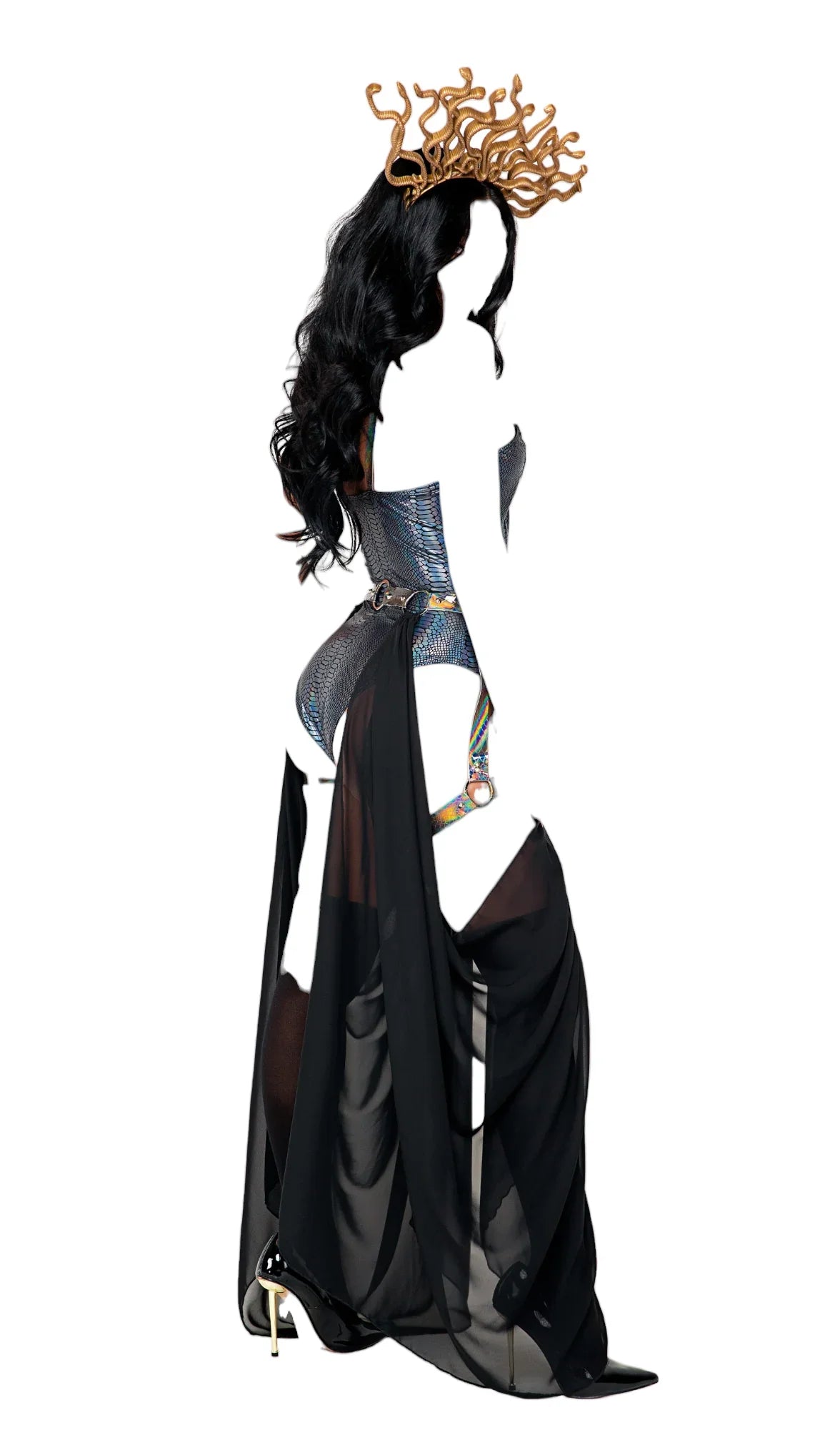 Roma Costume 3 PC Sensual Queen Bodysuit with Studded Harness Black/Grey