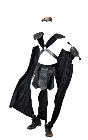 Roma Costume 4 PC Valiant Gladiator Men's Costume with Cape & Body Harness Black/Grey