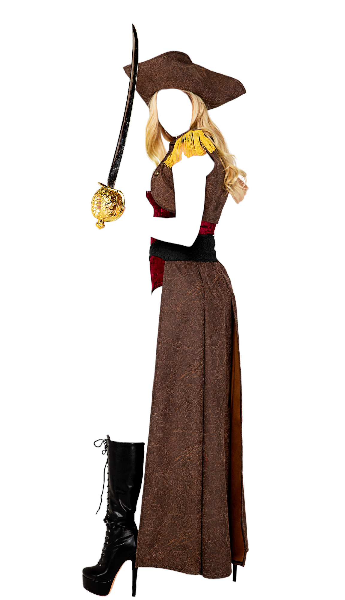 Roma Costume 4 PC Pirate Buccaneer Beauty Velvet Bodysuit with Overskirt Brown/Red