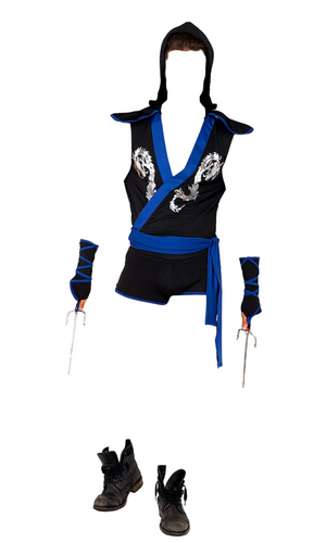 Roma Costume 3 PC Ninja Warrior Men's Hooded Tunic Costume Black/Blue