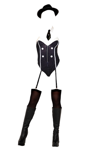 Roma Costume 2 PC Mafia Diva Bodysuit Black/White