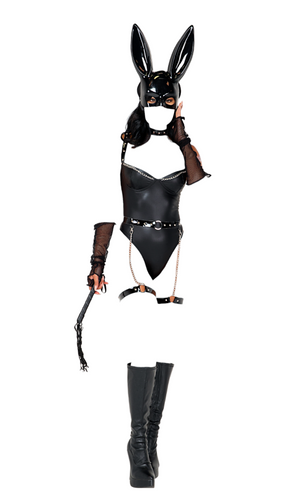 Roma Costume 6 PC Bondage Bunny Wetlook Bodysuit Black
