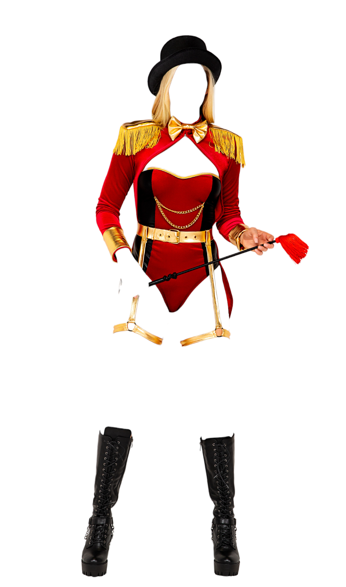 Roma Costume 4 PC Big Top Mistress Velvet Bodysuit Red/Gold