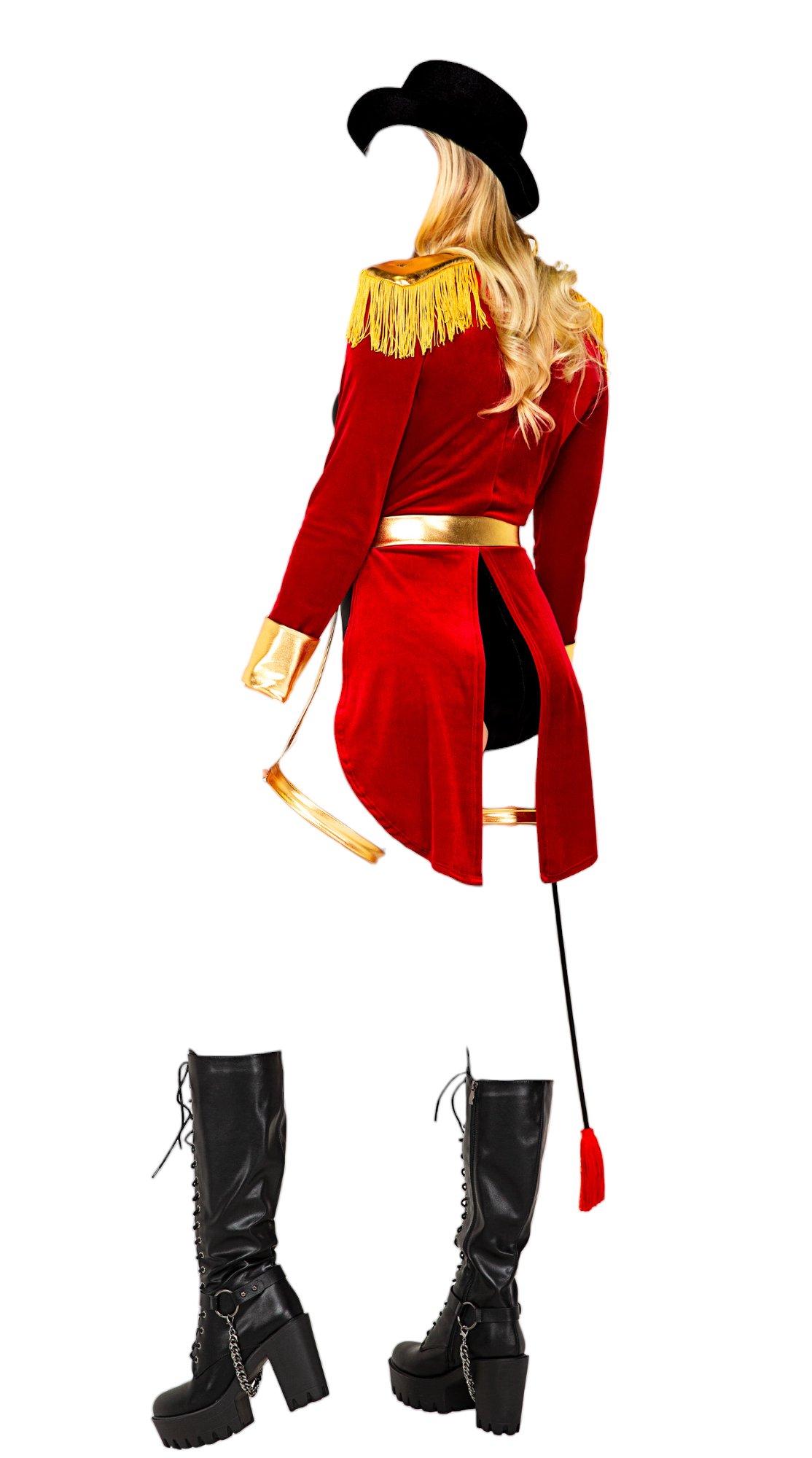 Roma Costume 4 PC Big Top Mistress Velvet Bodysuit Red/Gold