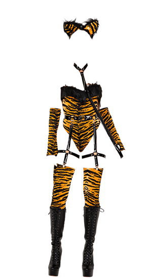 Roma Costume 6 PC Tigress Temptation Bodysuit Black Gold