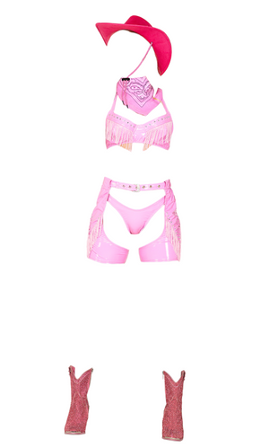 Roma Costume 4 PC Pretty Pink Cowgirl with Vinyl Studded Bra Top Pink