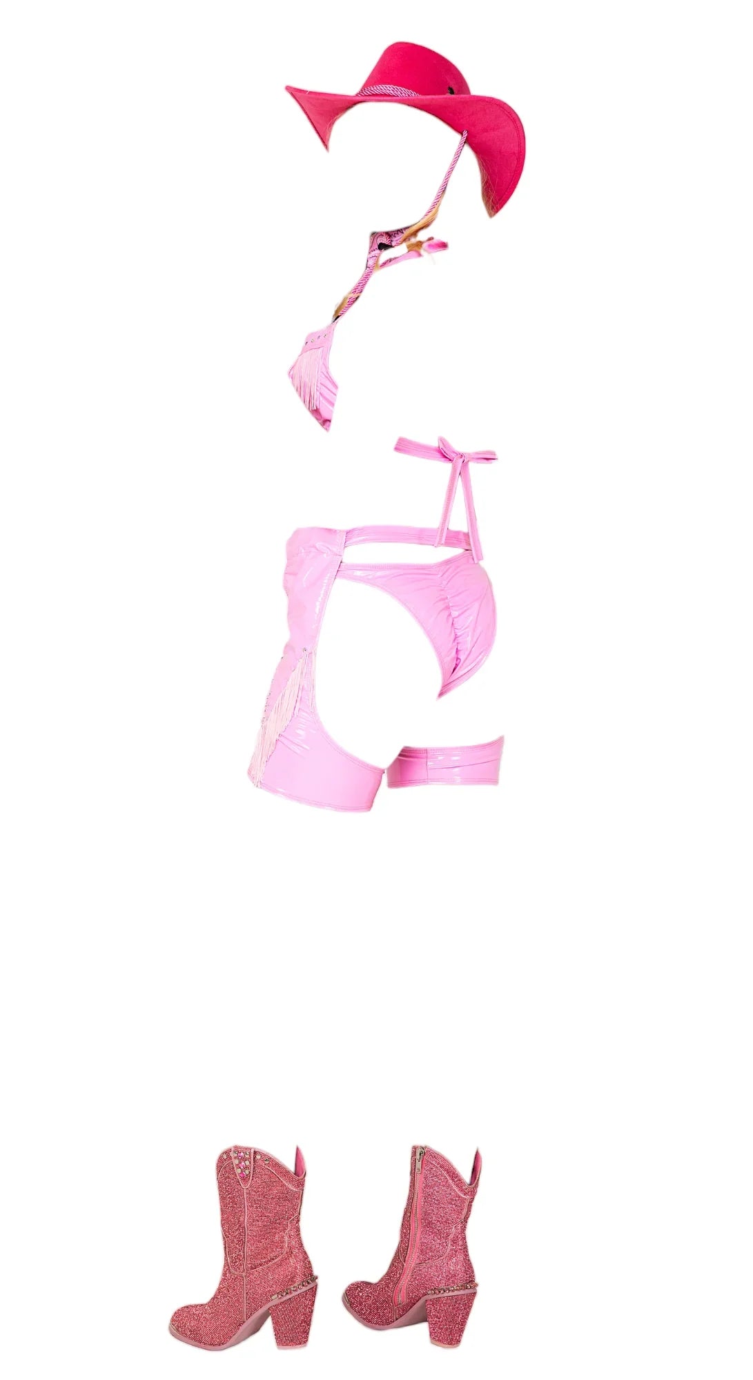 Roma Costume 4 PC Pretty Pink Cowgirl with Vinyl Studded Bra Top Pink