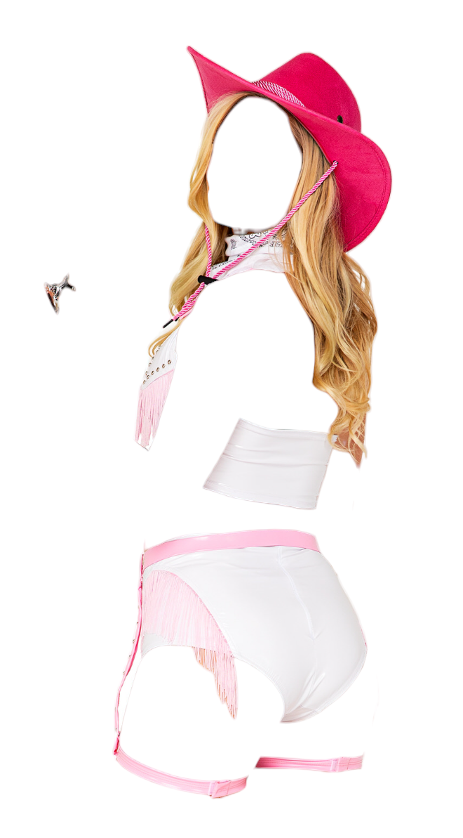 Roma Costume 4 PC Saddle Up Diva Vinyl Vest with High Waisted Shorts White/Pink