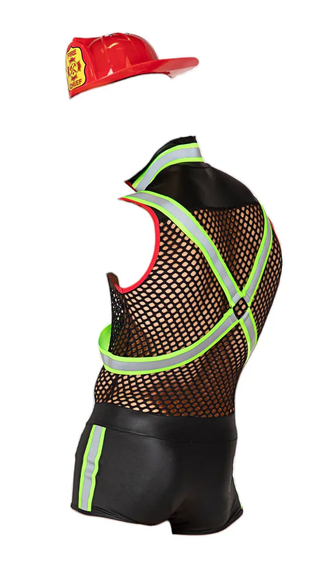 Roma Costume 3 PC Men's Fireman Fever Costume with Jumpsuit & Harness Black